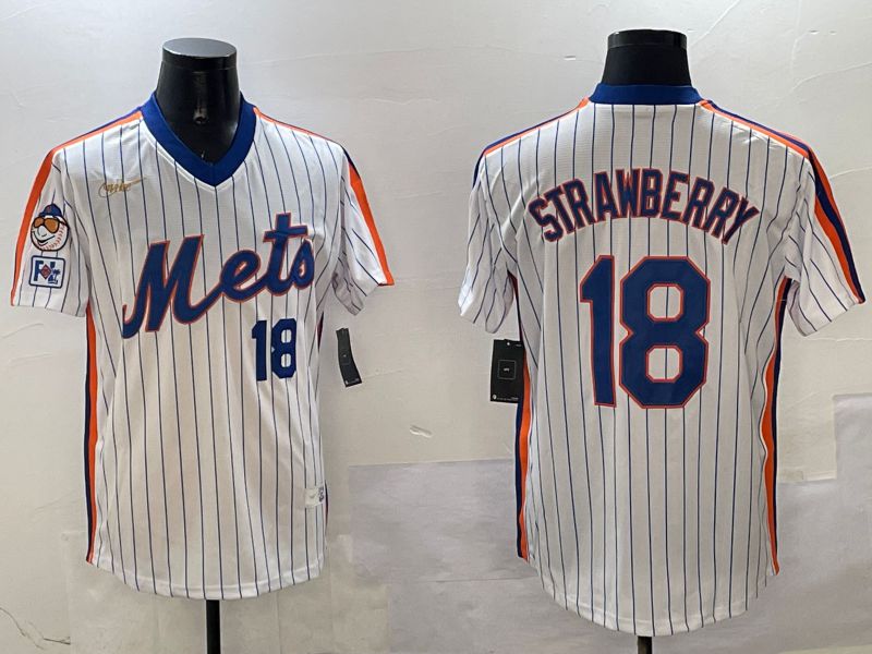 Men New York Mets #18 Strawberry White Stripe Throwback Game Fashion 2025 Nike MLB Jersey style 5